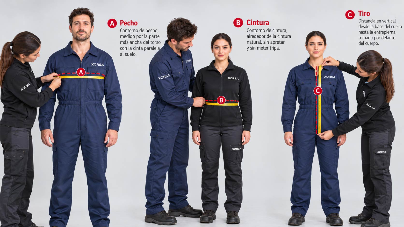 Como medir para saber talla de ropa laboral Xorsa